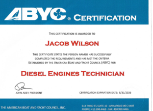Cert - Jacob Wilson ABYC Diesel Engines