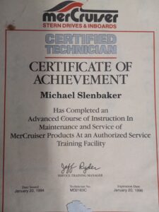Cert- Michael Slenbaker, MerCruiser Maintenance & Service
