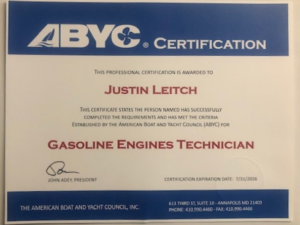 Cert - Justin Leitch ABYC Gasoline Engines